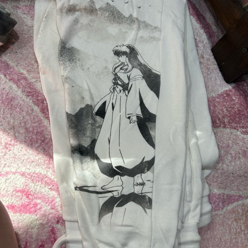 White Graphic Anime Hoodie and Sweatpants with Red Accents InuYasha - Picture 4 of 6